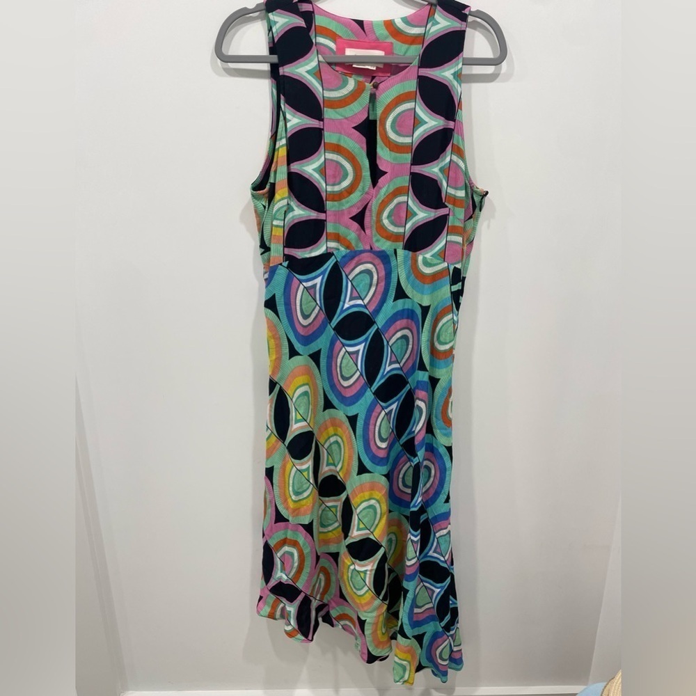Anthropologie Kenzie Midi Dress Size L Multicolor Asymmetrical Hem Beautiful
